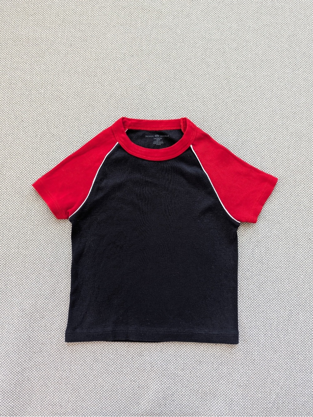 Brandy Melville Black Tee with Red Raglan Sleeves and White Piping